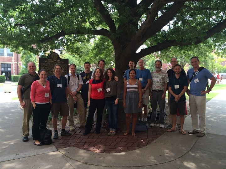 Former and current students and curators at the Louisiana State University Museum of Natural Science. Names: Left-right: Kevin Burns (Curator, San Diego State University Museum of Diversity), Liz Derryberry (faculty, Tulane University), Andy Kratter (Collection Manager, University of Florida Museum), Phil Stouffer (faculty, LSU), Matt Carling (Curator, University of Wyoming), Sinéad Borchert (Stouffer lab, LSU), Robb Brumfield (Director, LSU Museum of Natural Science), Clare Brown (Sheldon lab, LSUMNS), Ryan Burner (Brumfield lab), Angelica Hernandez Palma (Stouffer lab, LSU), Mark Robbins (Collections Manager, Kansas University), Terry Chesser (Curator, Smithsonian), Fred Sheldon (Curator, LSU MNS), Oscar Johnson (Brumfield lab), Jared Wolfe (USDA Forest Service). 